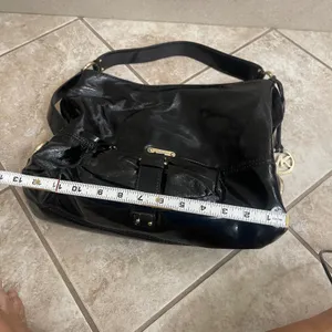 Michael Kors Black Patent Leather‎ Satchel Shoulder Bag Designer Purse EUC thumbnail 11