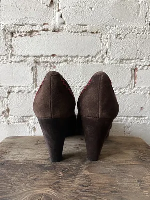 Anthropologie Holding Horses Brown Suede Platform Pumps Whipstitch Heels Sz 8 thumbnail 2