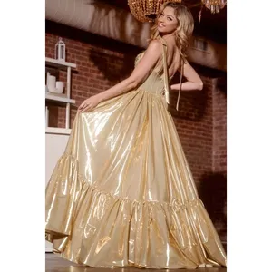 Jovani Metallic‎ Lamé Tie-Strap Boho Gown Size 4 thumbnail 3