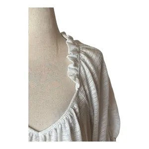 Free People Shirt Women Medium‎ White Dorothy Puff Sleeve Cropped Top Boho thumbnail 4