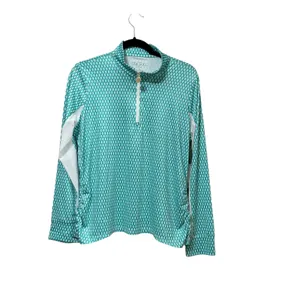 Stella Parker Sport Teal White Geometric Quarter Zip Pullover Mesh Venting L thumbnail 2