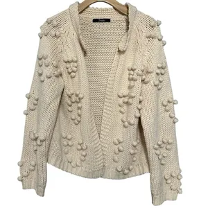 Simplee Women’s Size M Ivory Cream Berry Pattern Sweater Knit Open Cardigan thumbnail 4
