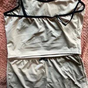 Cream and Black Pajama Set with Soft Fabric and Minimalist Design Bottoms+Top thumbnail 5