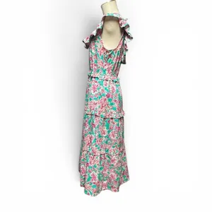 J.Crew Printed Ruffle Midi Dress Blue Pink Floral 10 thumbnail 3