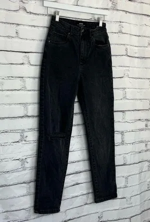 Y2K Cotton On High Rise Stretch Mom Jeans Black Distressed Preppy Size 4 Grunge thumbnail 2