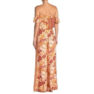 Free People Carmen Boho Floral Orange Jumpsuit Flowy size small thumbnail 3