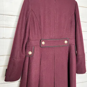GUESS Walder Large Burgundy Wool Blend Peacoat Trench Coat Gold Buttons thumbnail 5