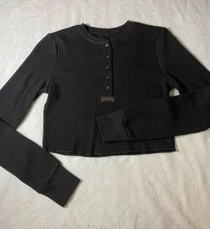 Skims waffle knit long sleeve top thumbnail 1