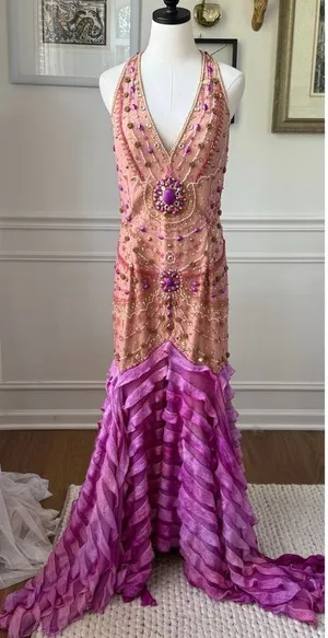 Sherry Haute Couture Halter Formal Gown Beaded Bling Blush Orchid $500 16 thumbnail 1