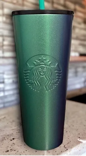 Starbucks NEW Stainless Steel Green & Blue Ombré 24 oz Tumbler with Straw thumbnail 1