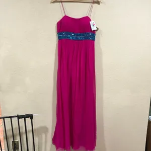 NWT NEW Scala N4008 hot pink silk and blue beaded embellished prom dress thumbnail 8