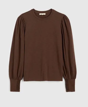 Madewell‎ Women's Smocked Long-Sleeve Top in Soft Slub Roasted Chicory thumbnail 1