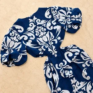 Abercrombie & Fitch Dress XS Blue Waist Cutout Damask Puff Sleeve Maxi Midi Boho thumbnail 6