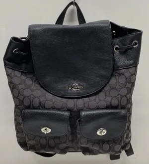 Coach Billie Black and Charcoal Signature Drawstring Backpack thumbnail 1