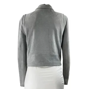 Olivaceous Women's Gray Faux Suede Collar Asymmetric Zip Up Moto Coat Jacket M thumbnail 3