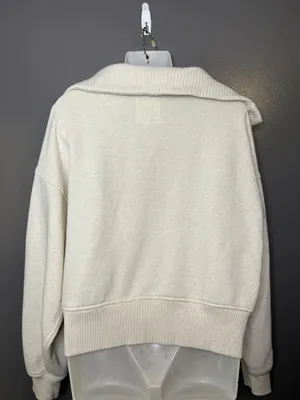 Aerie Sweatshirt Womens Medium White Button High Neck Fleece Pullover Relaxed thumbnail 6