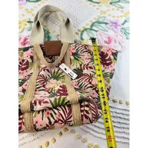 Tropical Floral Canvas Beach Tote Bag‎ Pink Green Palm Leaf NB211145 NEW thumbnail 5