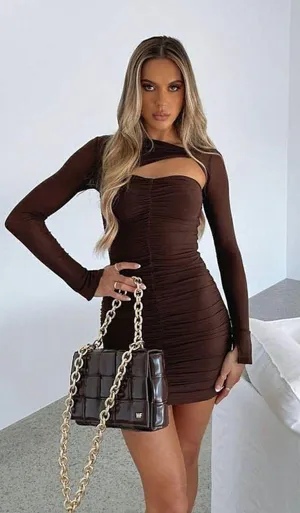 White Fox Chocolate Brown Been A Minute Mini Dress thumbnail 2