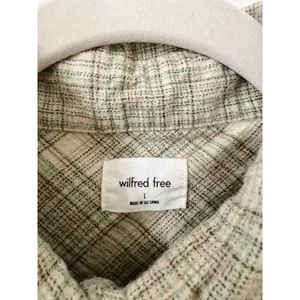 Wilfred Free Plaid Cropped Button Front Shirt Jacket Shacket Green Cream thumbnail 3