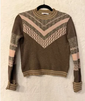 John Galliano Brown Fair Isle Wool Blend Sweater Womens Small Made in Italy Pink thumbnail 1