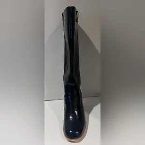 Leila Stone Vegan Black Patent Leather Cynira Knee-High Boots Block Heel Size 10 thumbnail 8