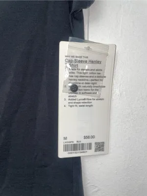 Lululemon Cap-Sleeve Henley T-Shirt Black Size Medium M NWT thumbnail 5