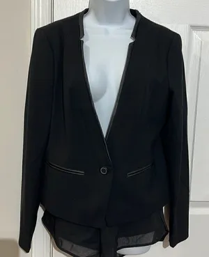 ‎Loft Leather Trimmed Black Blazer Size M thumbnail 1