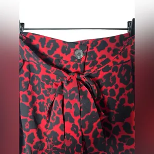 NWT‎ Nasty Gal IVIVI Red Black Leopard Tie Waist Ruffle Mini Skirt L thumbnail 4