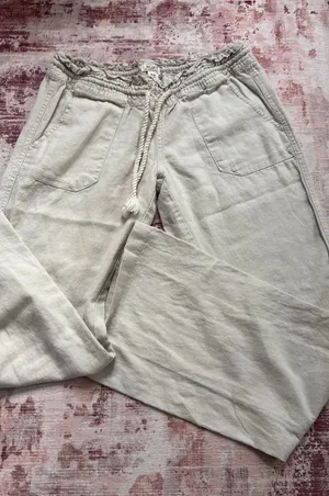 Roxy beige linen pants thumbnail 1