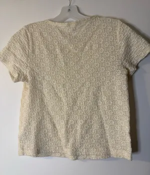 Old Navy Fitted Short-Sleeve Lace Top Cream Women’s Medium  thumbnail 2