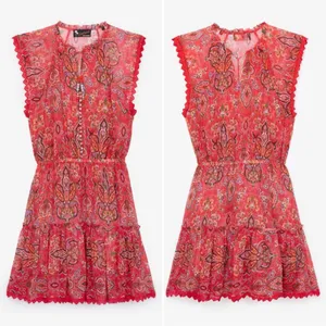 Sunrise by The Kooples Reef Paisley Print‎ Silk Chiffon Mini Dress Pink Size 2 thumbnail 5