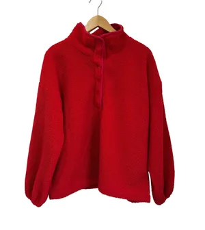 LOFT Red Fleece Pullover Cozy Casual Valentine Winter‎ Top Size XL thumbnail 1