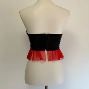 Wet Seal Sequin Strapless Peplum Corset Top Medium Silver Red Y2K Part Festival thumbnail 5