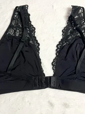 Xhilaration Black Deep Plunge Wire Free Lace Bralette Size Large thumbnail 12