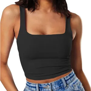 NEW Strappy Tank Neck Double Layer Workout Fitness Casual Basic Crop Tops M thumbnail 1