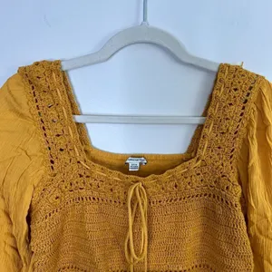 NWT American Eagle Crochet Boho Cropped Ruffle Hem Mustard‎ Yellow Top Blouse thumbnail 5