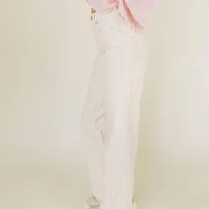 We The Free People Tinsley Baggy Cream‎ Carpenter Jeans Wide Leg Utility Pocket thumbnail 2
