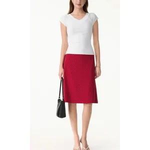 OGL Women XS Navy Blue White Polka Dot Stretch Cotton A-Line Flare Skirt New thumbnail 4