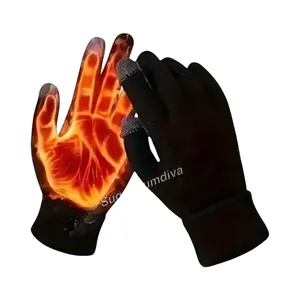 Womens Thermal Warm Thick Plush Lined Touchscreen Black Gloves‎ NEW Winter OS thumbnail 1