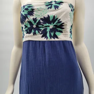Missy Robertson Strapless Maxi Dress Large Blue Embroidered Floral Boho Summer thumbnail 7