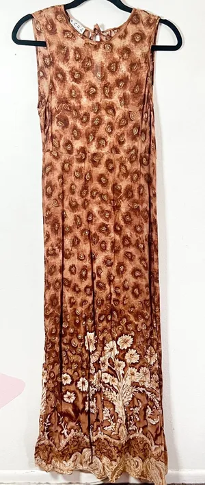 Vtg 1990s Brown Paisley Floral‎ Maxi Dress Size Small Sheer Fairy Grunge Boho thumbnail 1