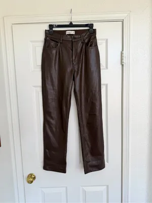 Abercrombie & Fitch 90s Straight Ultra High Rise Brown Faux Leather Pants 27 4 thumbnail 4