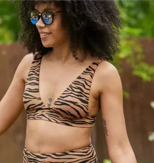 NWT Aerie Pique Triangle Zebra Stripes Bikini Top - Size: Small thumbnail 1