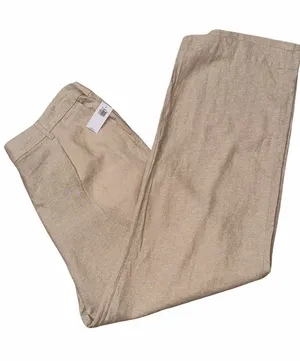 NWT Linen Blend Extra High Rise Wide Leg Trousers Pleated Beige Neutral Size L thumbnail 1