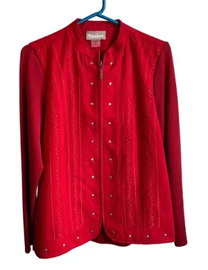 Vintage Tanjay‎ Red faux suede/knit zip up studded womens jacket sz M thumbnail 1
