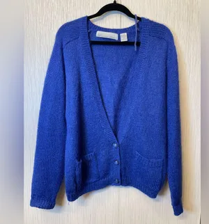 Vintage Bramble Lane Mohair Blend Cardigan – Royal Blue Cozy Y2K Grandpa Sweater thumbnail 1