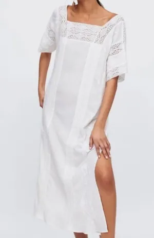 Zara White Embroidered Lace Trim Dress with Side Vents thumbnail 1