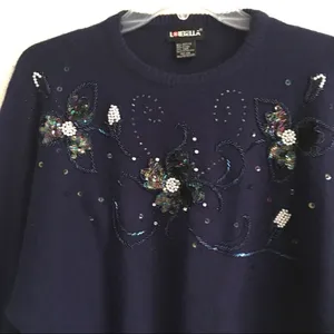 Vintage Y2K Whimsygoth women’s crewneck sequined beaded sweater M‎ thumbnail 4