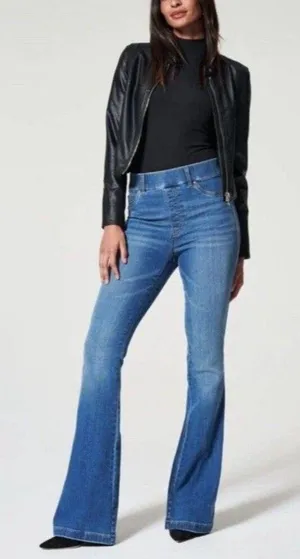 SPANX Pull‎ On Flare Jeans in Vintage Indigo Size XL Stretch Denim thumbnail 1