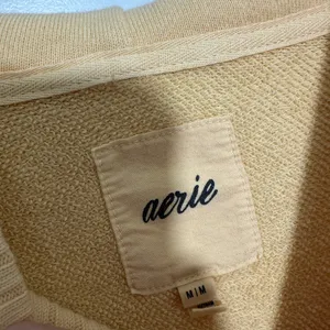 Aerie Hoodie Womens Medium Butter Yellow V-Neck Oversized Rib Trim French Terry thumbnail 3